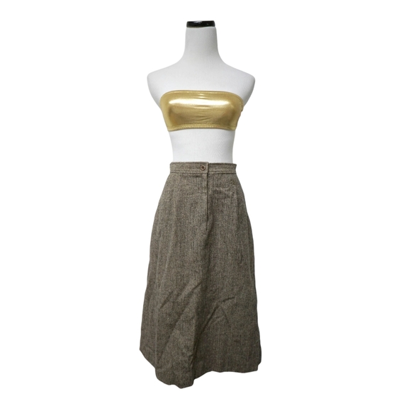 VTG Givenchy brown pure wool A-line midi skirt